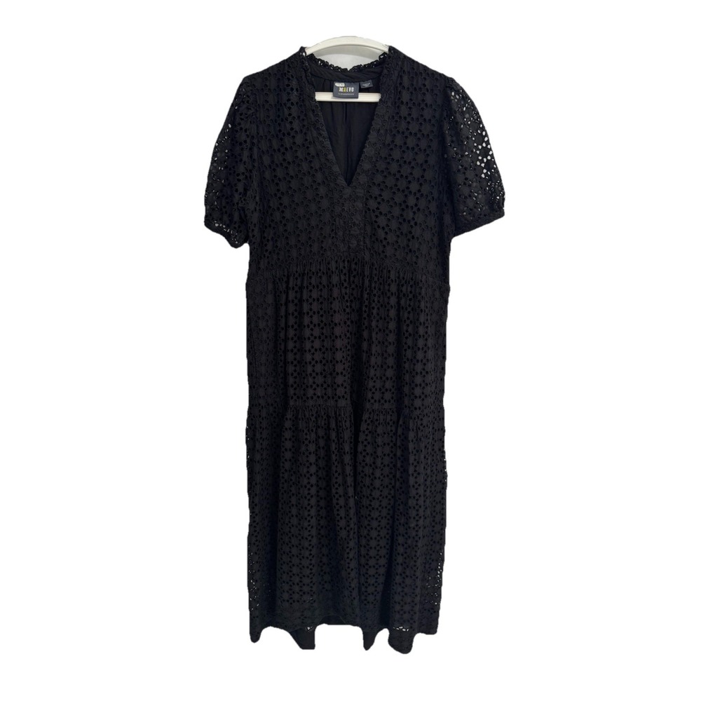ANTHROPOLOGIE MAEVE Size Medium Maxi Dress Eyelet Black Tiered